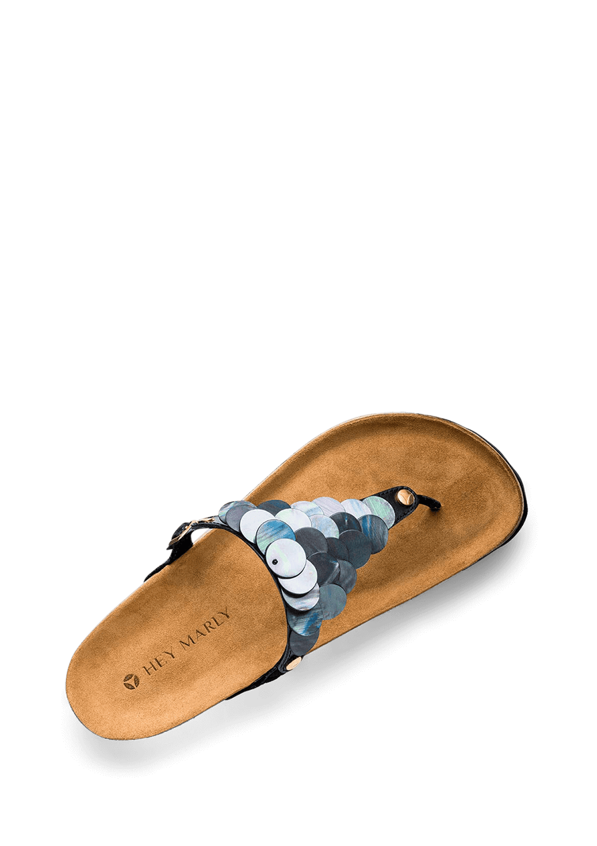 Seitenansicht auf neutralem Hintergrund des Produktes Shiny Plate in der Farbe Casual Cork Black