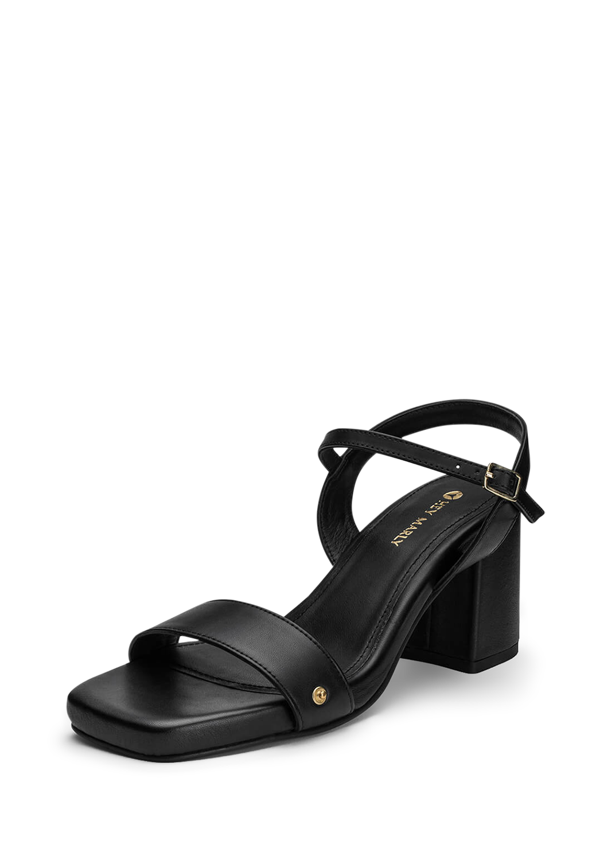Frontalansicht auf neutralem Hintergrund des Produktes Block Heel Mid in der Farbe Black