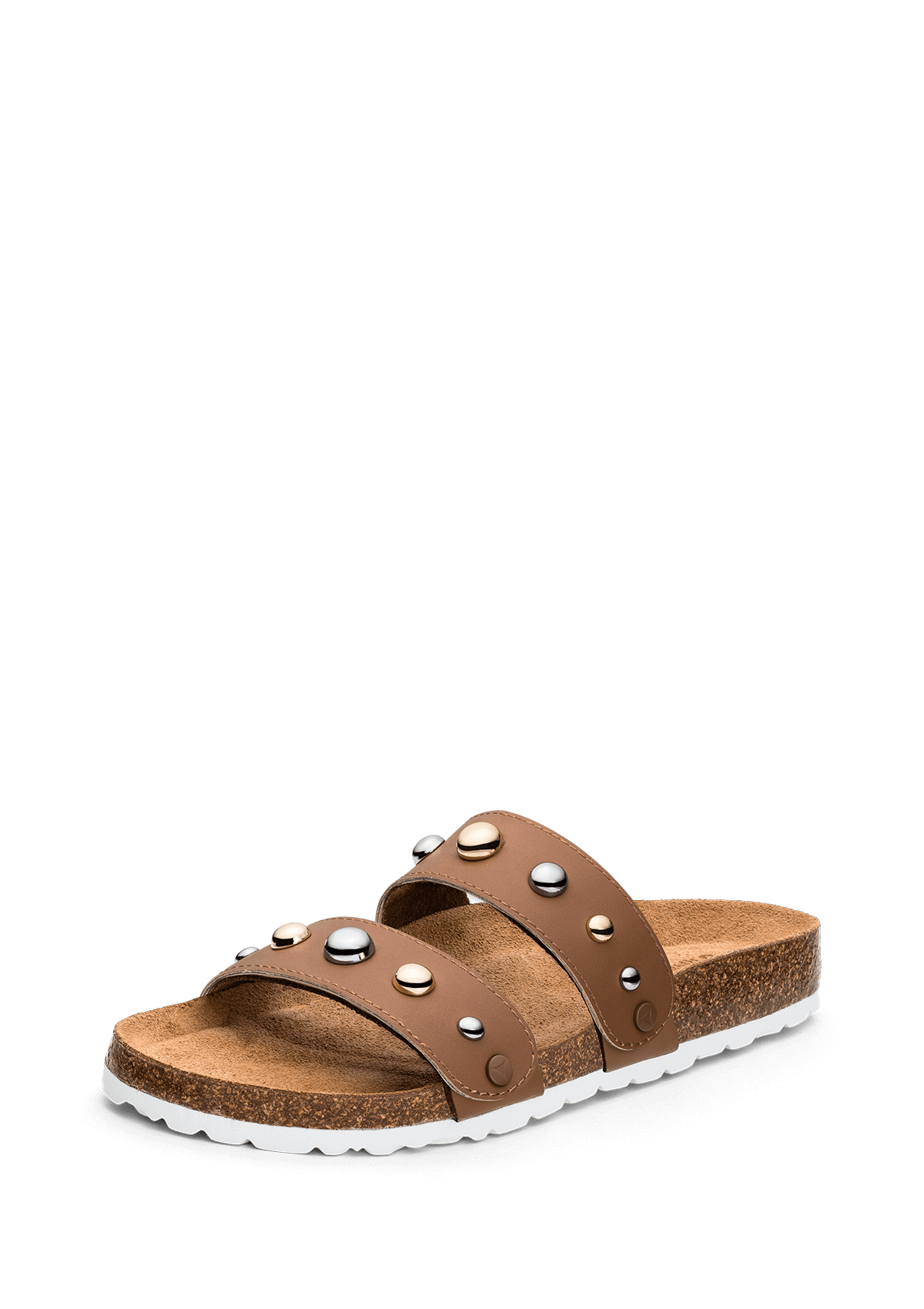 Frontalansicht auf neutralem Hintergrund des Produktes Urban Stud in der Farbe Cognac