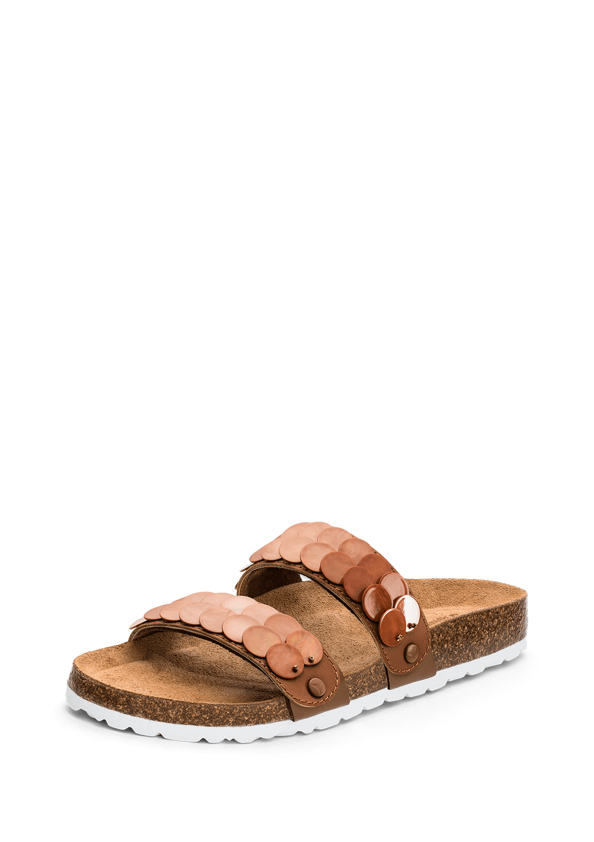 Frontalansicht auf neutralem Hintergrund des Produktes Shiny Plate in der Farbe Casual Cork Cognac