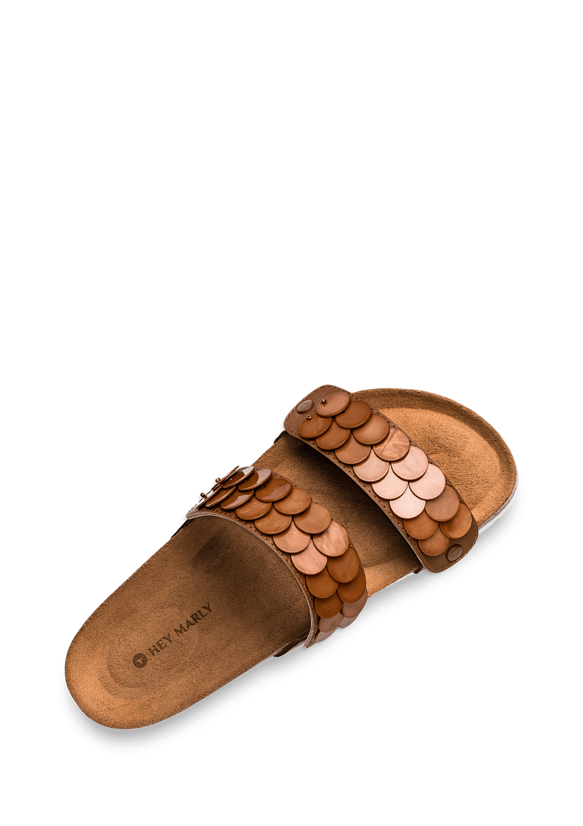 Seitenansicht auf neutralem Hintergrund des Produktes Shiny Plate in der Farbe Casual Cork Cognac