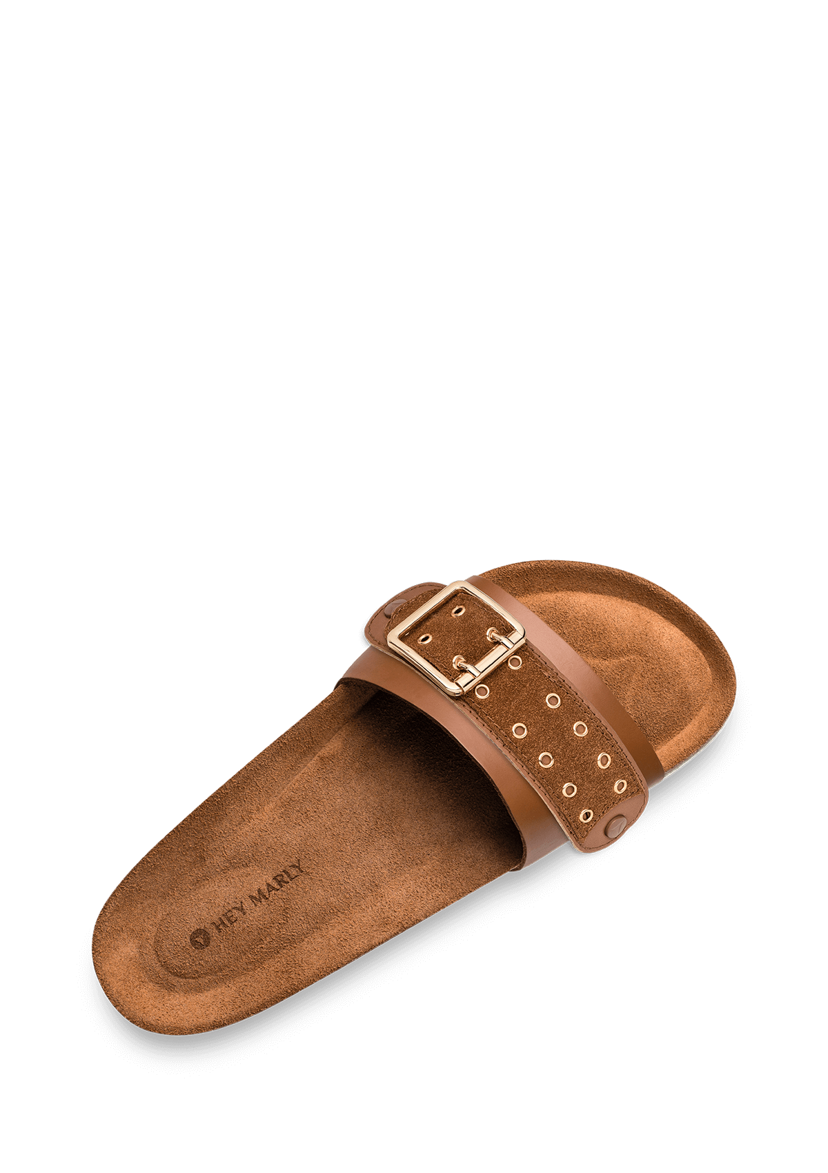 Seitenansicht auf neutralem Hintergrund des Produktes Eyelet Classic in der Farbe Casual Cork Cognac