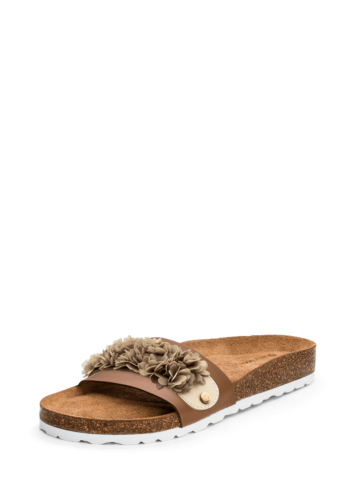 Frontalansicht auf neutralem Hintergrund des Produktes Soft Flower in der Farbe Casual Cork Cognac