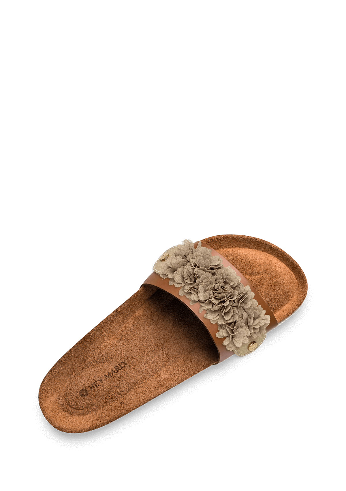 Seitenansicht auf neutralem Hintergrund des Produktes Soft Flower in der Farbe Casual Cork Cognac