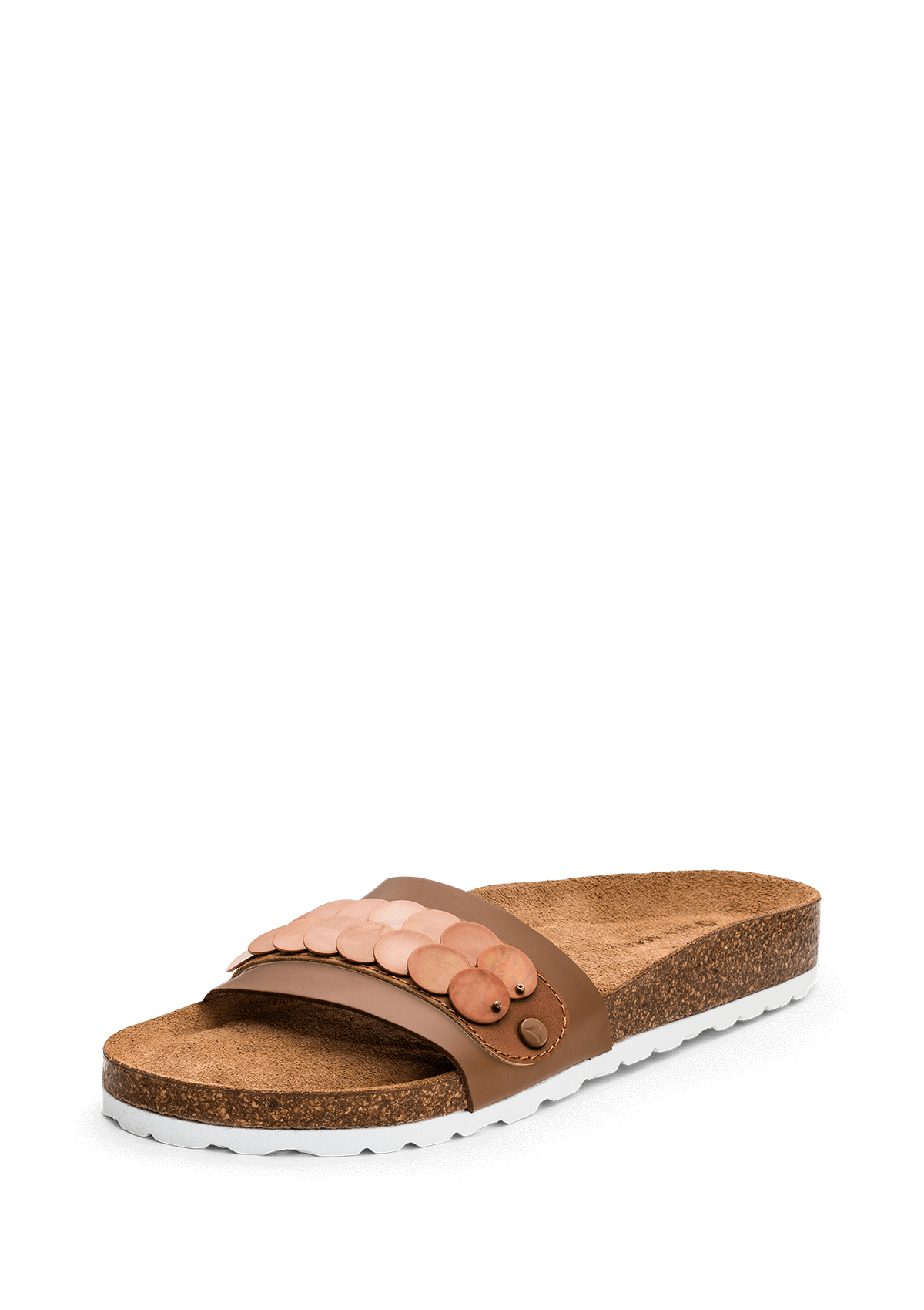 Frontalansicht auf neutralem Hintergrund des Produktes Shiny Plate in der Farbe Casual Cork Cognac