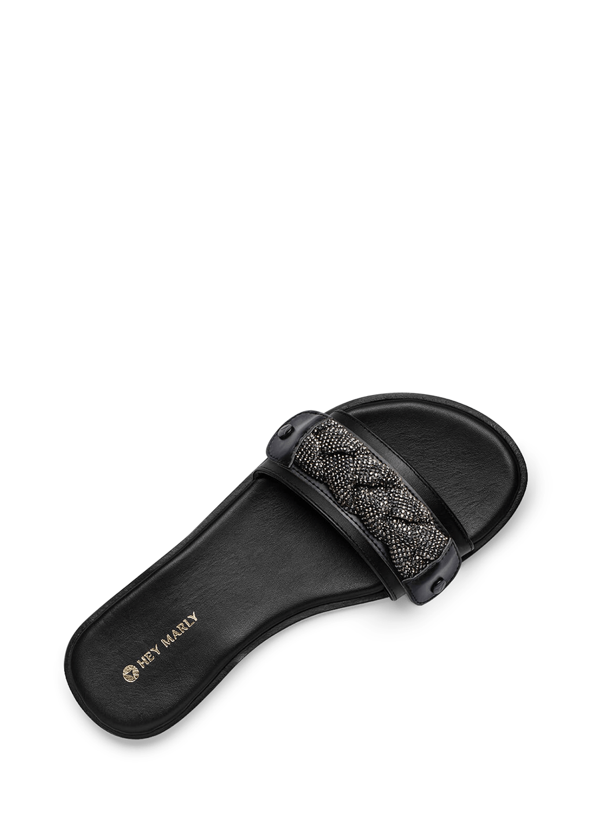 Seitenansicht auf neutralem Hintergrund des Produktes Braided Glitter in der Farbe Classic Black