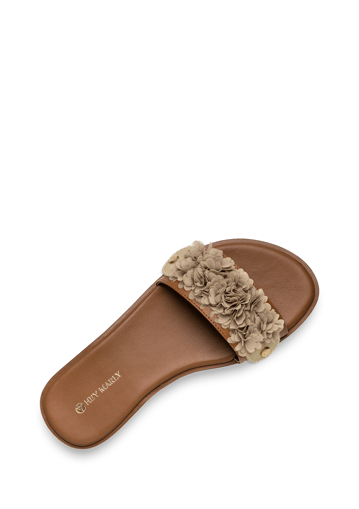 Seitenansicht auf neutralem Hintergrund des Produktes Soft Flower in der Farbe Classic Cognac