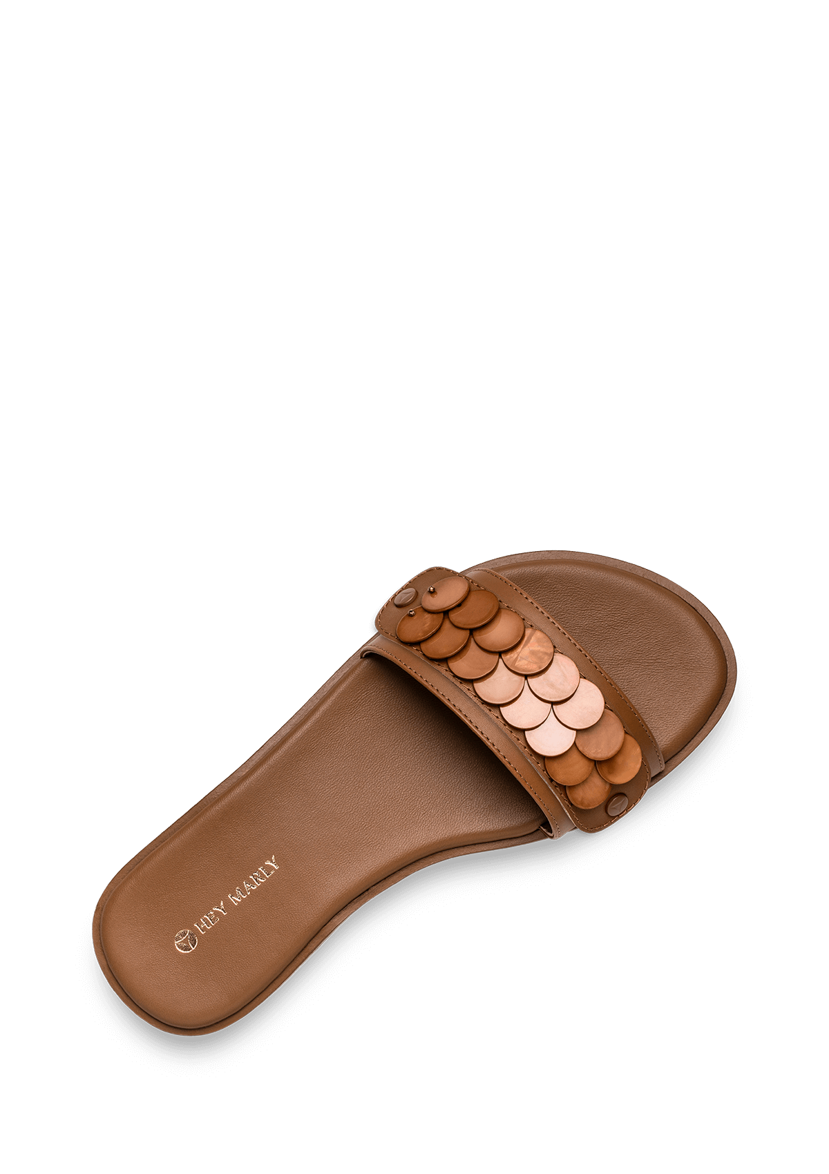 Seitenansicht auf neutralem Hintergrund des Produktes Shiny Plate in der Farbe Classic Cognac