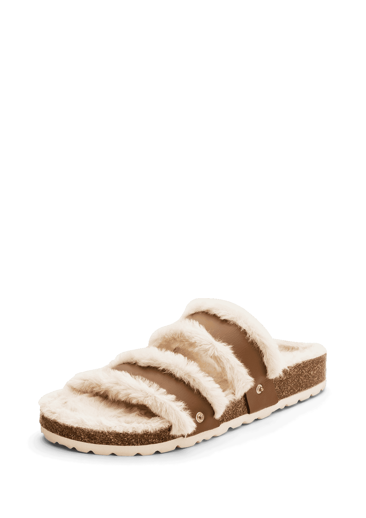 Frontalansicht auf neutralem Hintergrund des Produktes Casual Cork Fur in der Farbe Cognac