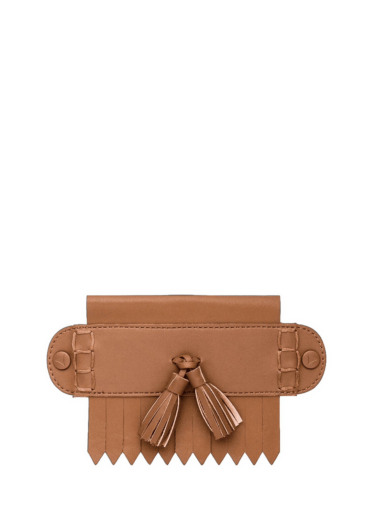 Frontalansicht auf neutralem Hintergrund des Produktes Bold Tassle in der Farbe Cognac