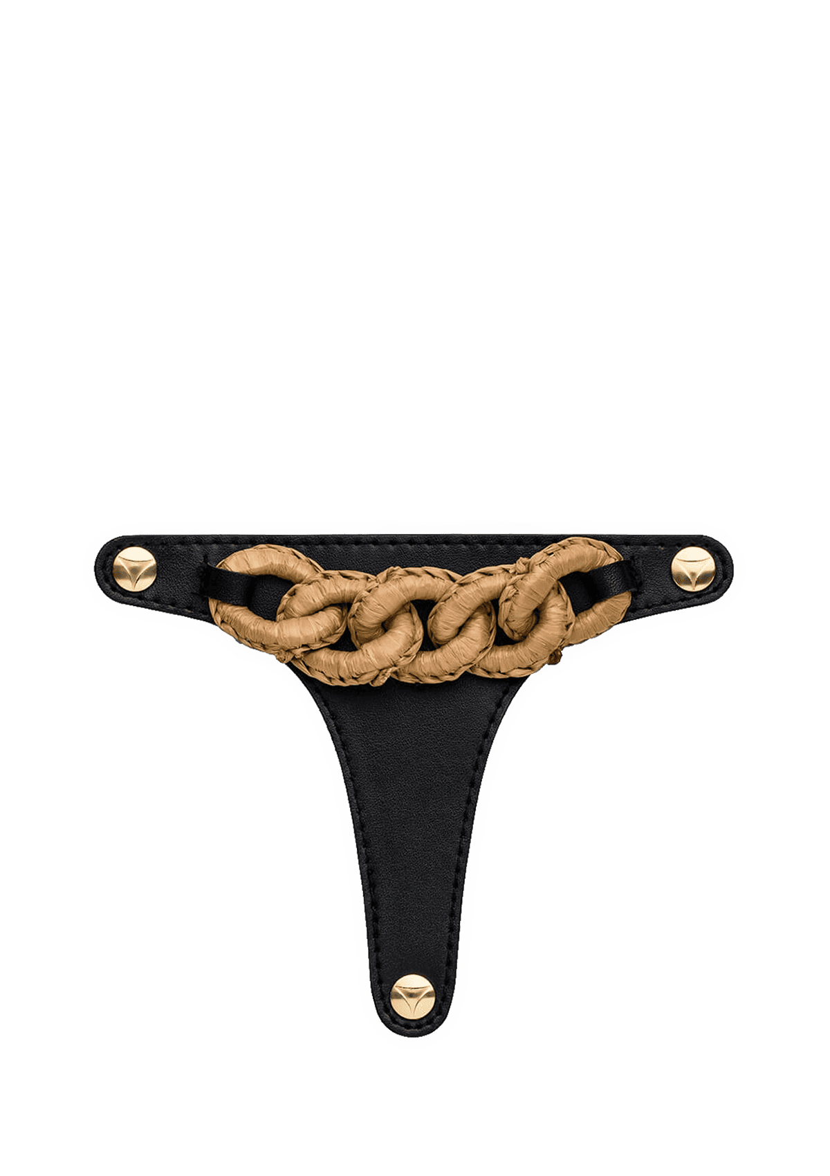 Frontalansicht auf neutralem Hintergrund des Produktes Raffia Chain in der Farbe Black