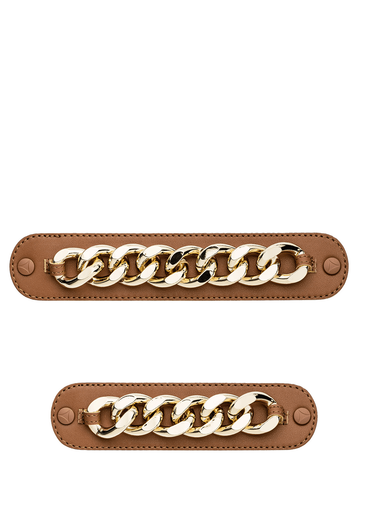 Frontalansicht auf neutralem Hintergrund des Produktes Gold Chain in der Farbe Cognac