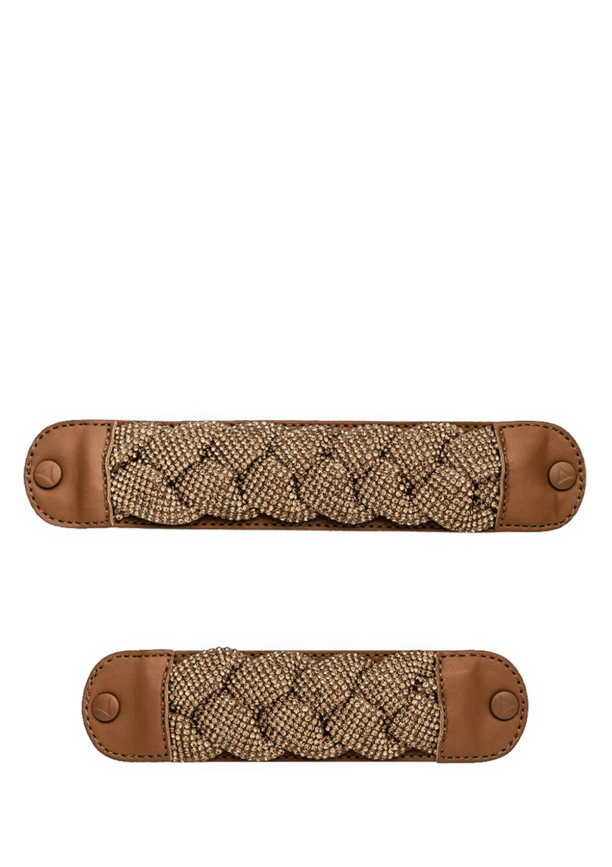 Frontalansicht auf neutralem Hintergrund des Produktes Braided Glitter in der Farbe Cognac