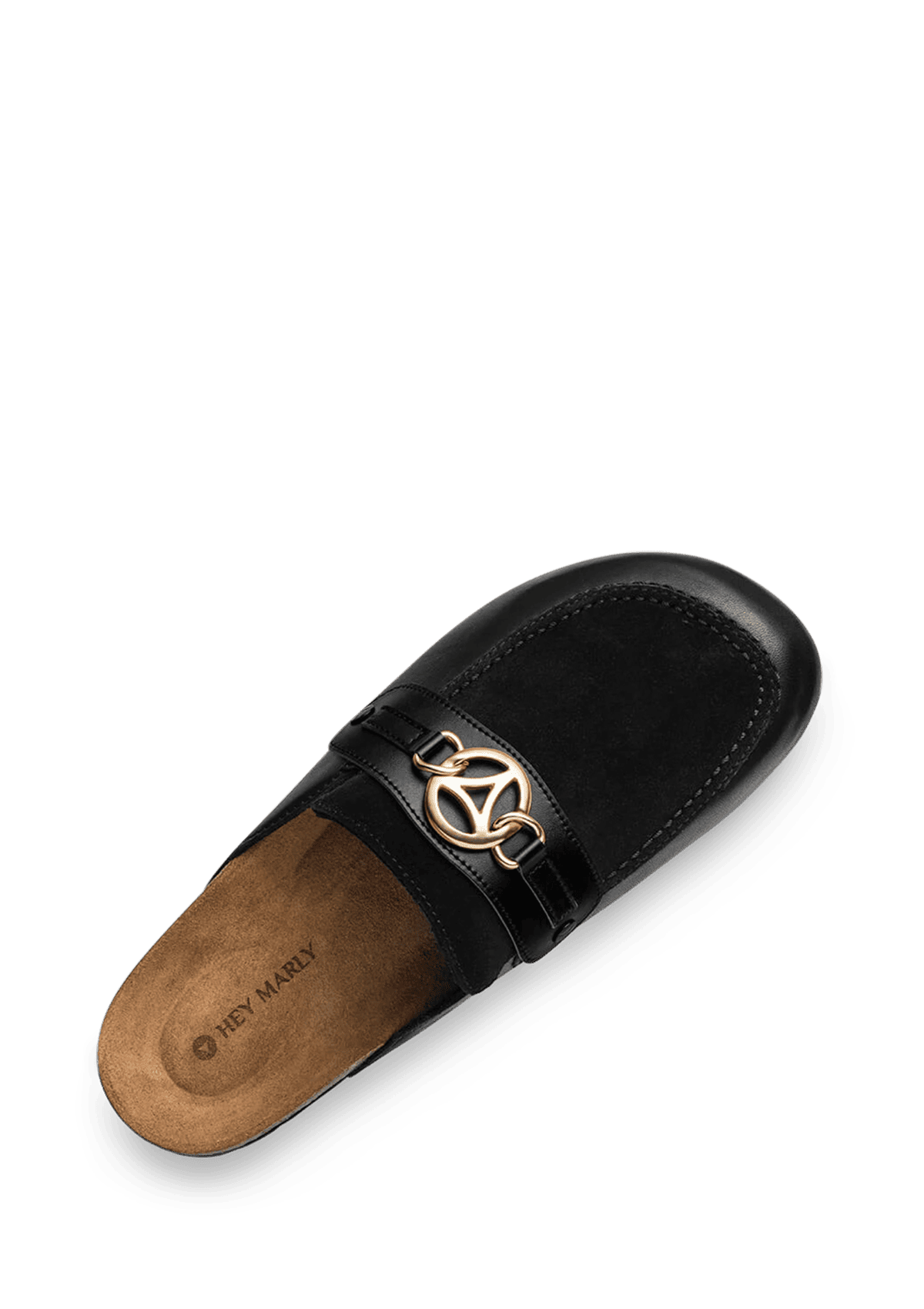 Seitenansicht auf neutralem Hintergrund des Produktes Golden Icon in der Farbe Cloafer Black