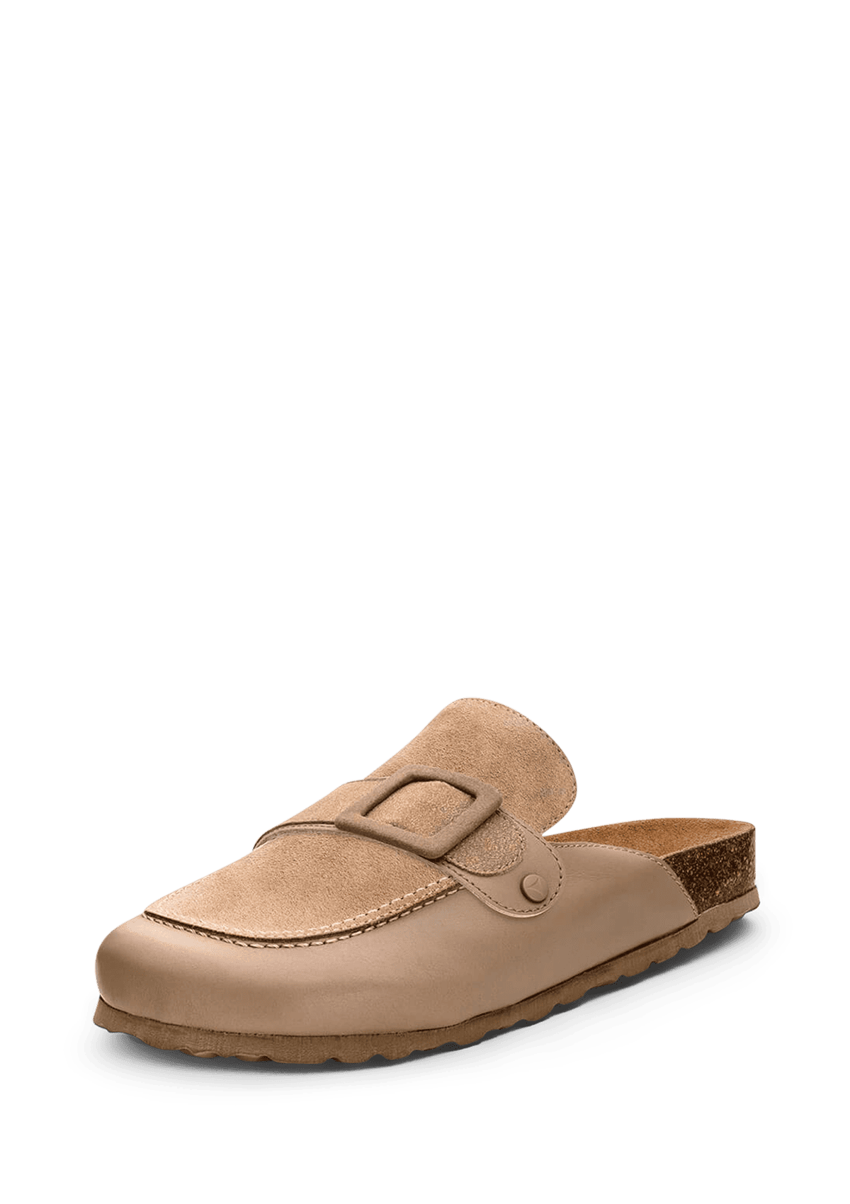 Frontalansicht auf neutralem Hintergrund des Produktes Comfy Classic in der Farbe Cloafer Sand