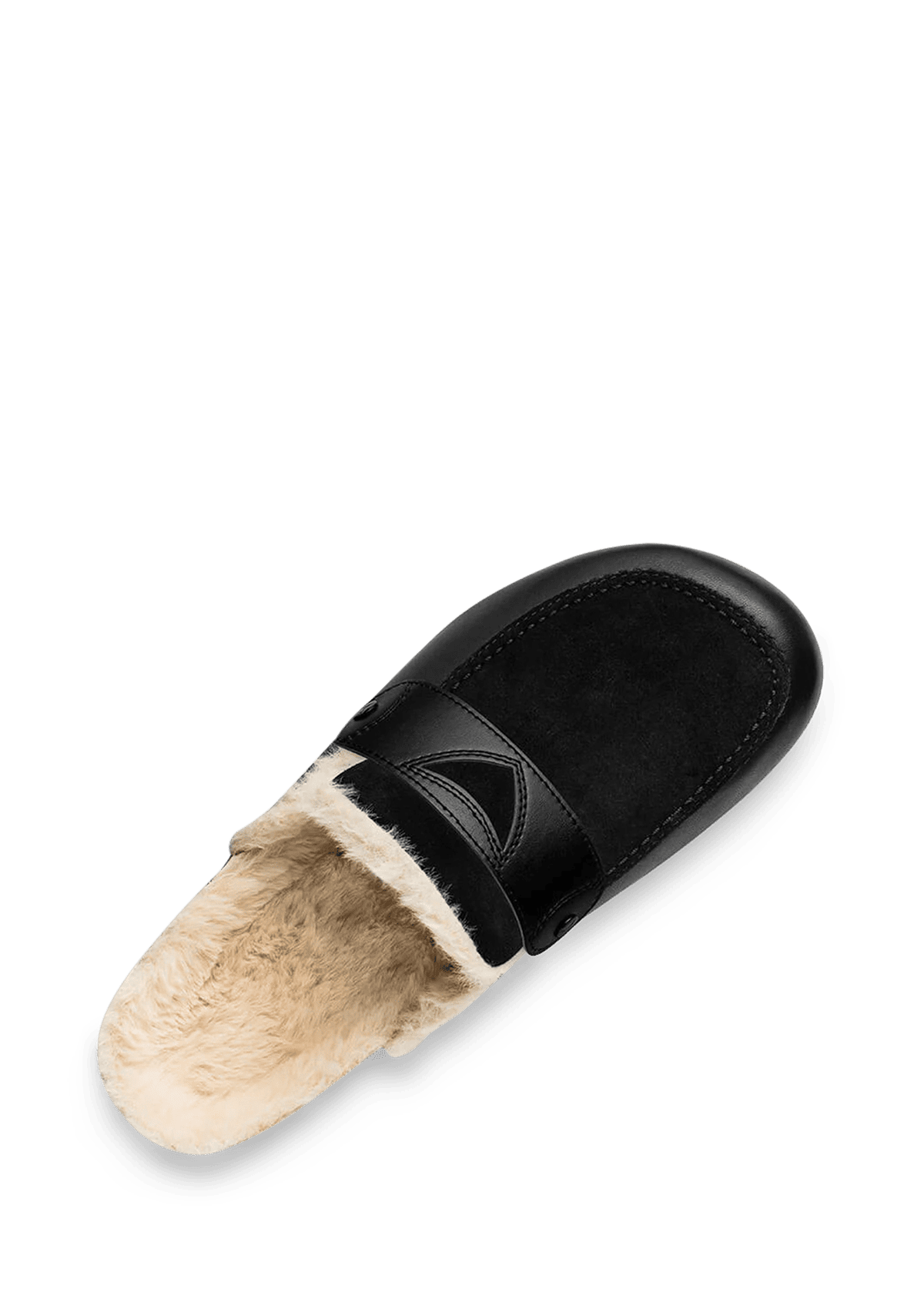 Seitenansicht auf neutralem Hintergrund des Produktes Plain Penny in der Farbe Cloafer Fur Black