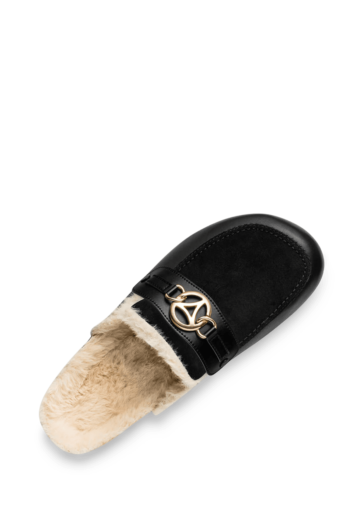Seitenansicht auf neutralem Hintergrund des Produktes Golden Icon in der Farbe Cloafer Fur Black