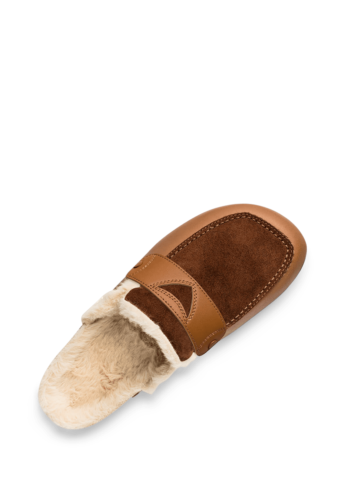 Seitenansicht auf neutralem Hintergrund des Produktes Plain Penny in der Farbe Cloafer Fur Cognac