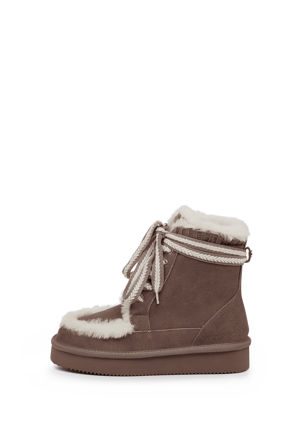 Produktabbildung auf neutralem Hintergrund des Produktes Comfy Lace-Up Boot Suede in der Farbe Mocha
