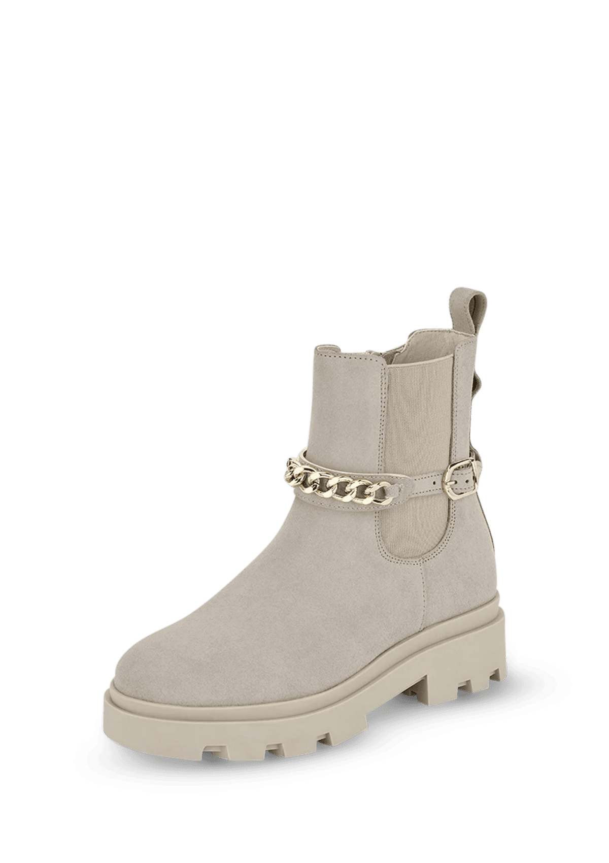 Frontalansicht auf neutralem Hintergrund des Produktes Classy Aesthetic Suede in der Farbe Greige
