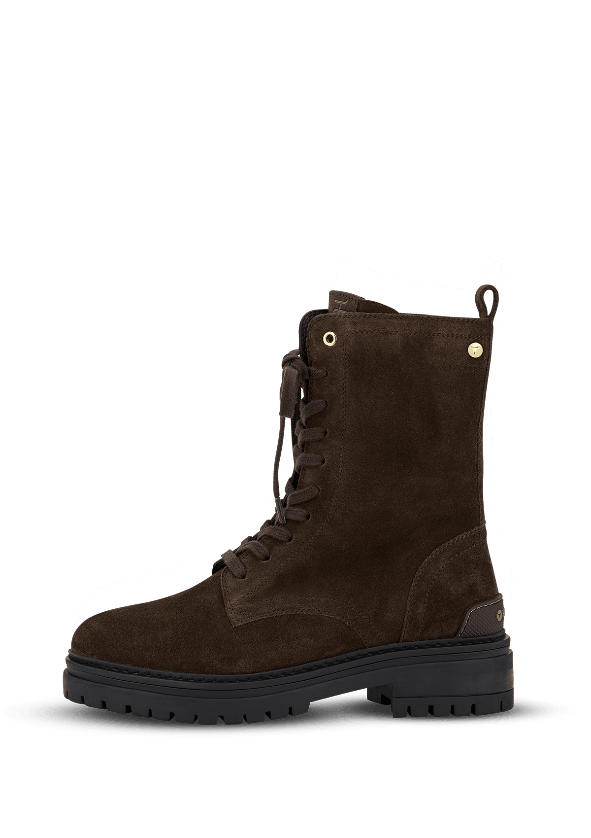 Seitenansicht auf neutralem Hintergrund des Produktes Signature Boot Suede in der Farbe Coffee