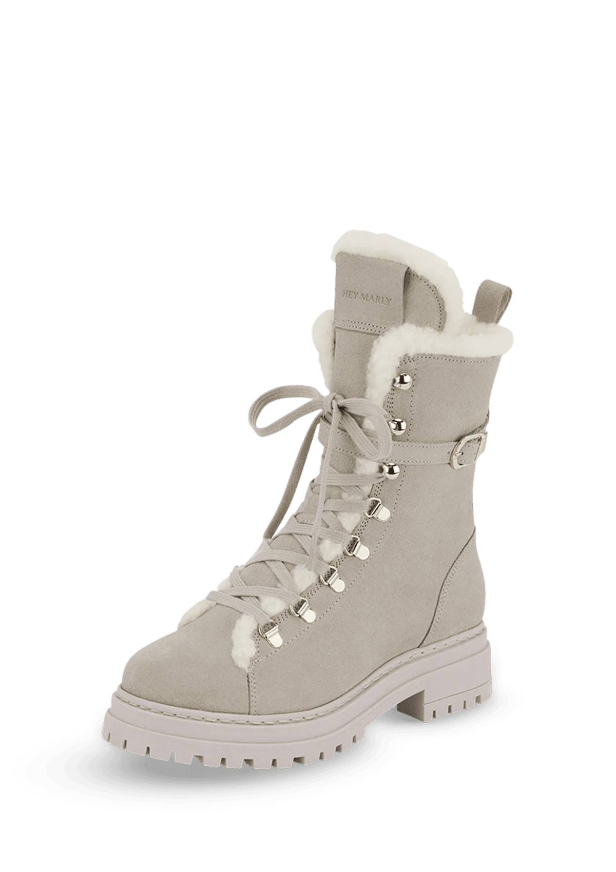 Frontalansicht auf neutralem Hintergrund des Produktes Cozy Chunky Rock in der Farbe Greige