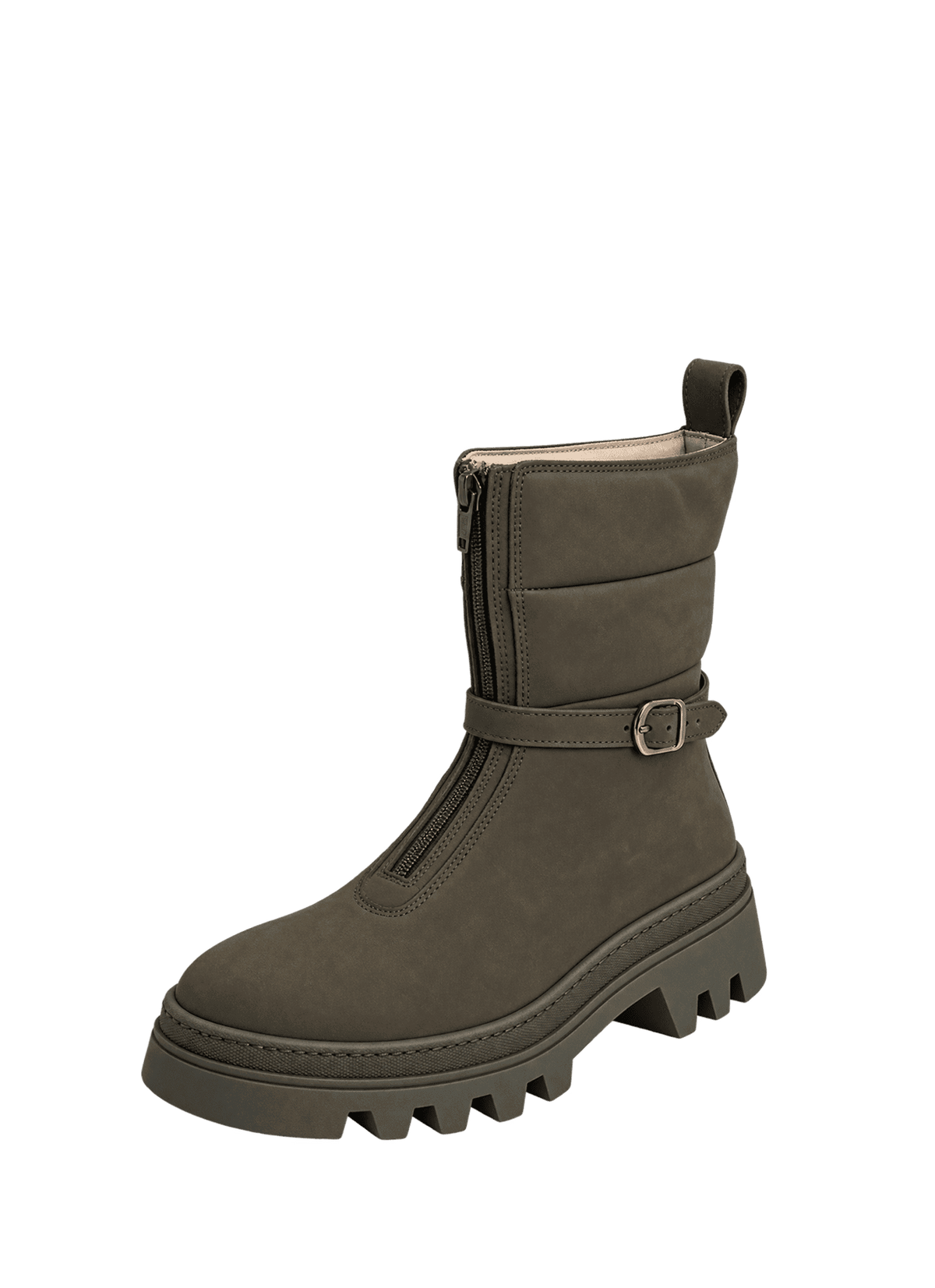 Zip Up Ankle Boot - Khaki