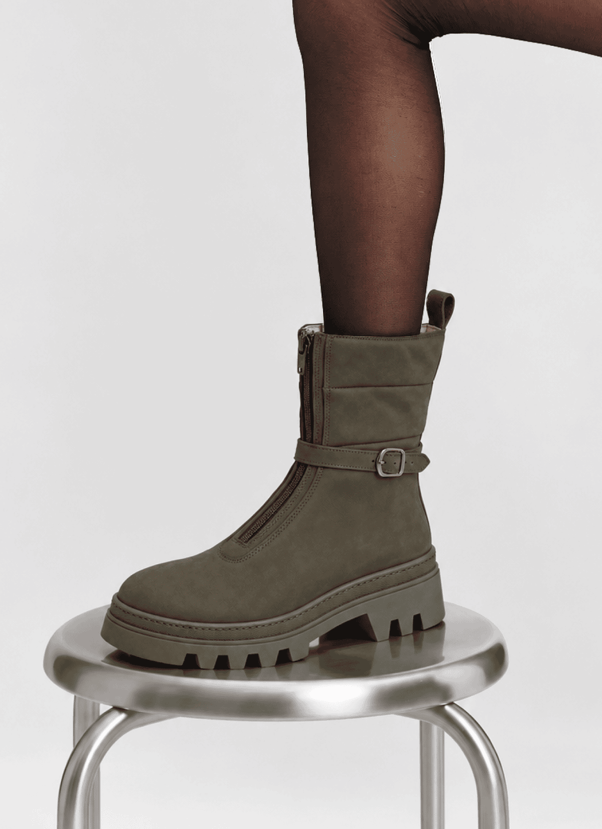 Zip Up Ankle Boot - Khaki
