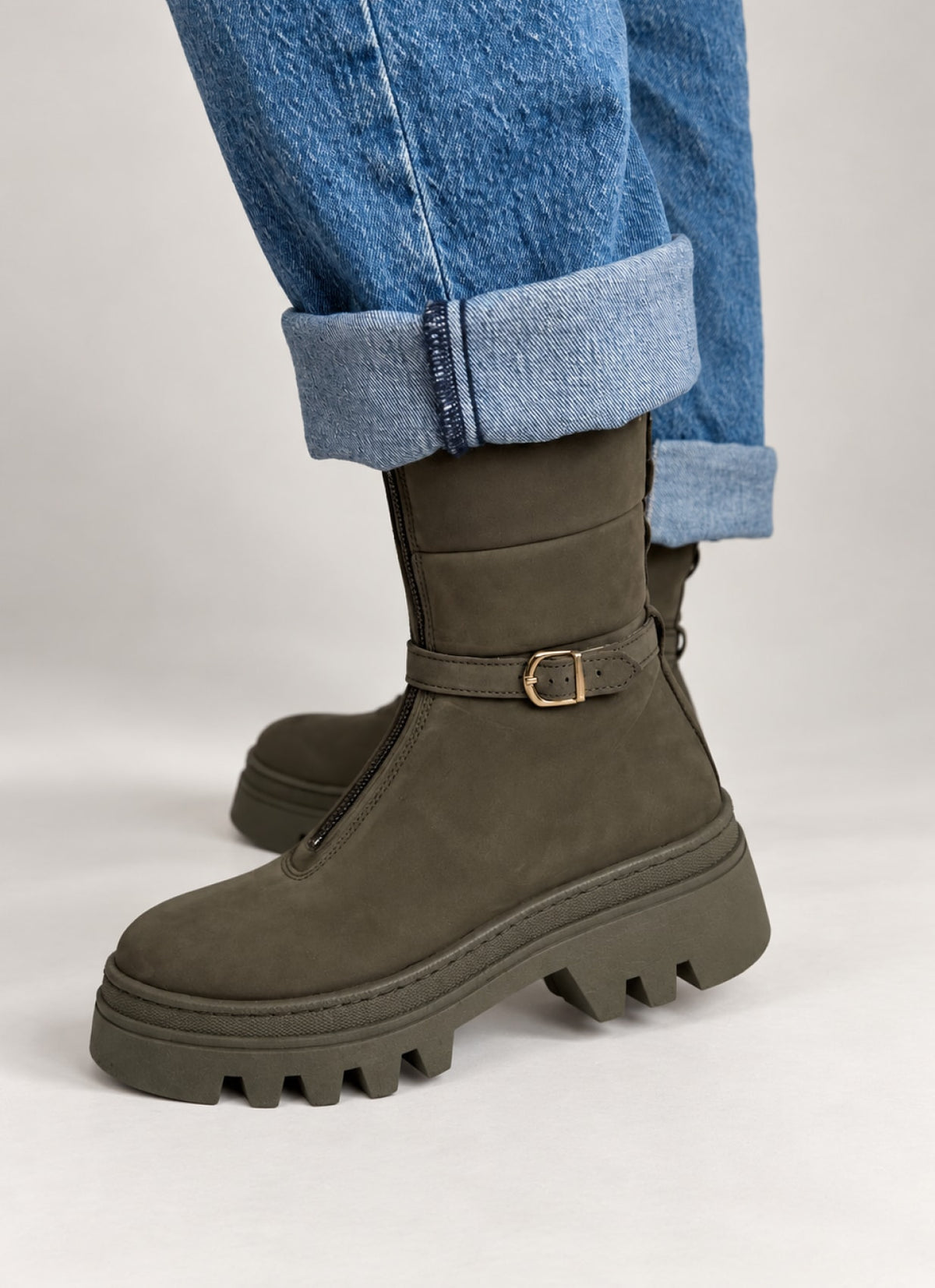 Zip Up Ankle Boot - Khaki