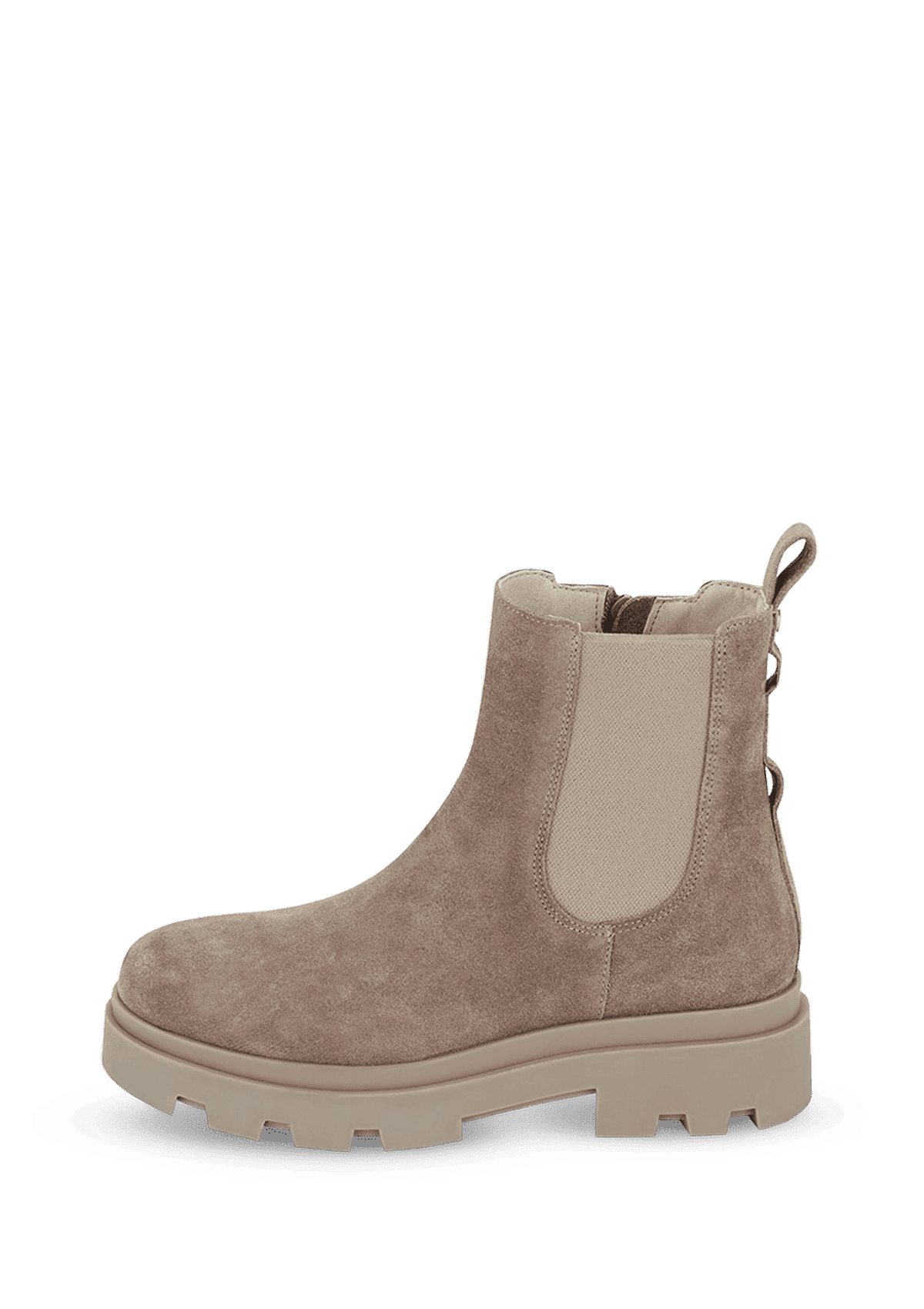 Seitenansicht auf neutralem Hintergrund des Produktes Classy Aesthetic Suede in der Farbe Mocha