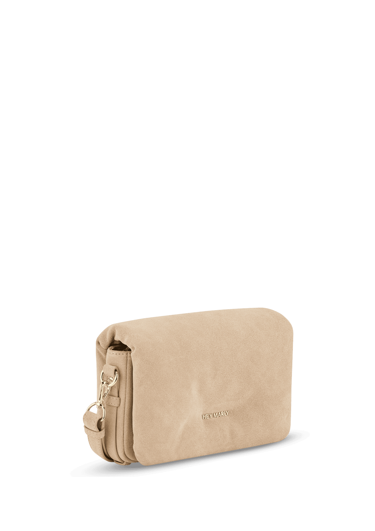 Seitenansicht auf neutralem Hintergrund des Produktes Sassy Sister Suede in der Farbe Sand
