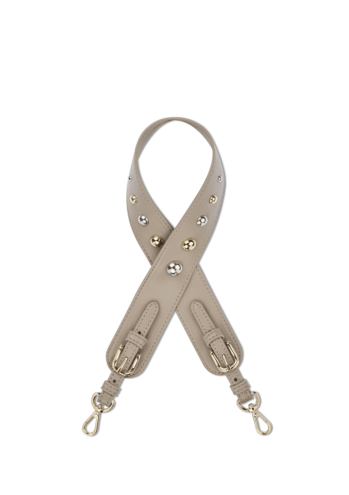 Seitenansicht auf neutralem Hintergrund des Produktes Urban Stud Strap in der Farbe Mocha