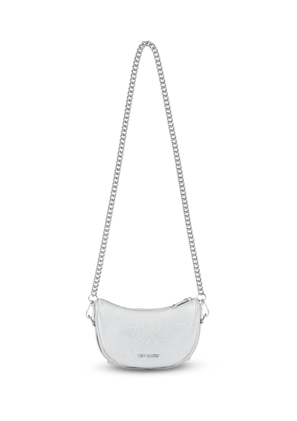 Seitenansicht auf neutralem Hintergrund des Produktes Thin Silver Chain Strap in der Farbe Silver