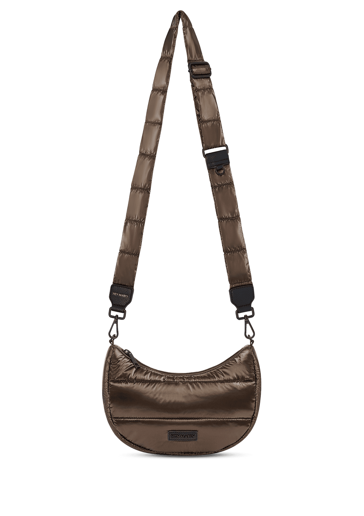 Seitenansicht auf neutralem Hintergrund des Produktes Puffy Nylon Strap Blaze in der Farbe Coffee