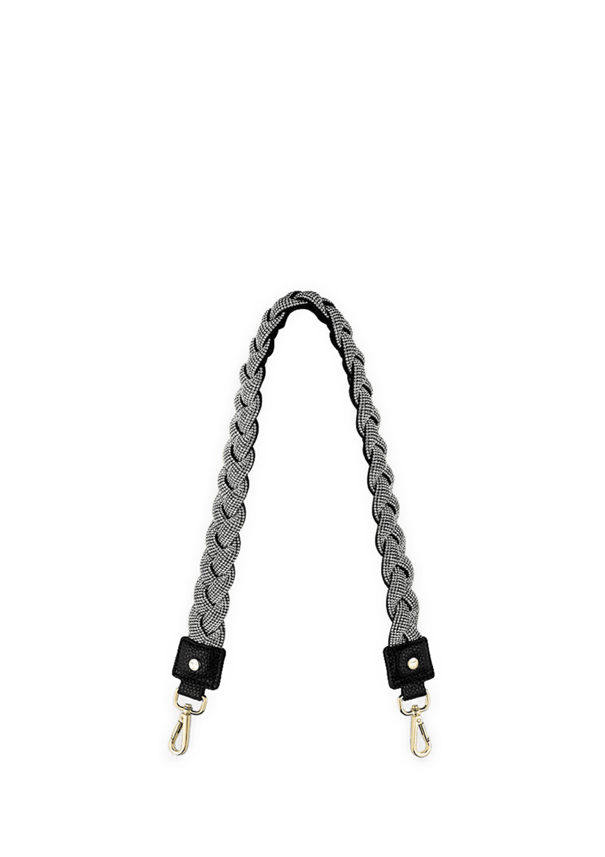 Frontalansicht auf neutralem Hintergrund des Produktes Braided Glitter Strap in der Farbe Black