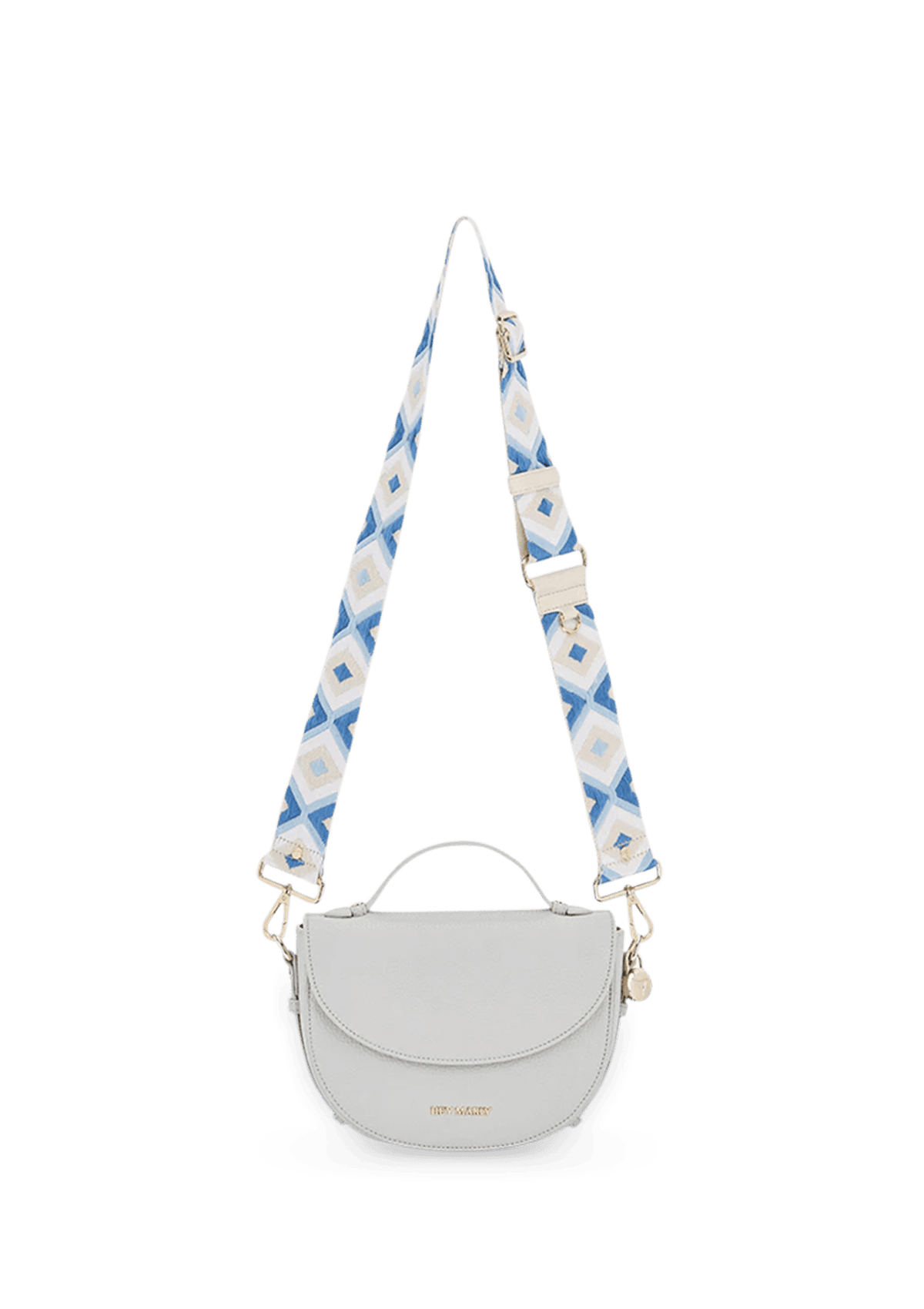 Seitenansicht auf neutralem Hintergrund des Produktes Woven Strap in der Farbe Blue