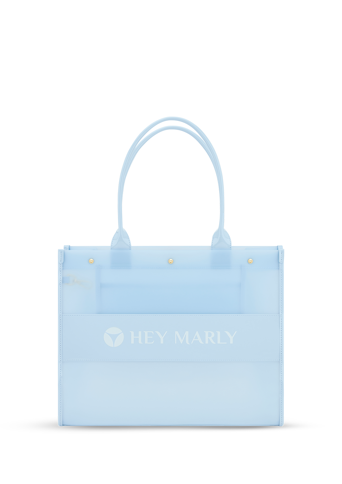 Produktabbildung auf neutralem Hintergrund des Produktes Transparent Signature Bag in der Farbe Blue Light