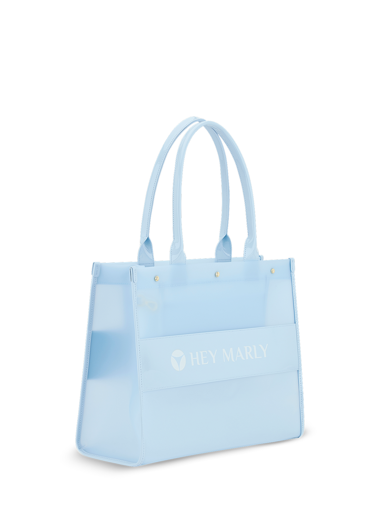 Produktabbildung auf neutralem Hintergrund des Produktes Transparent Signature Bag in der Farbe Blue Light