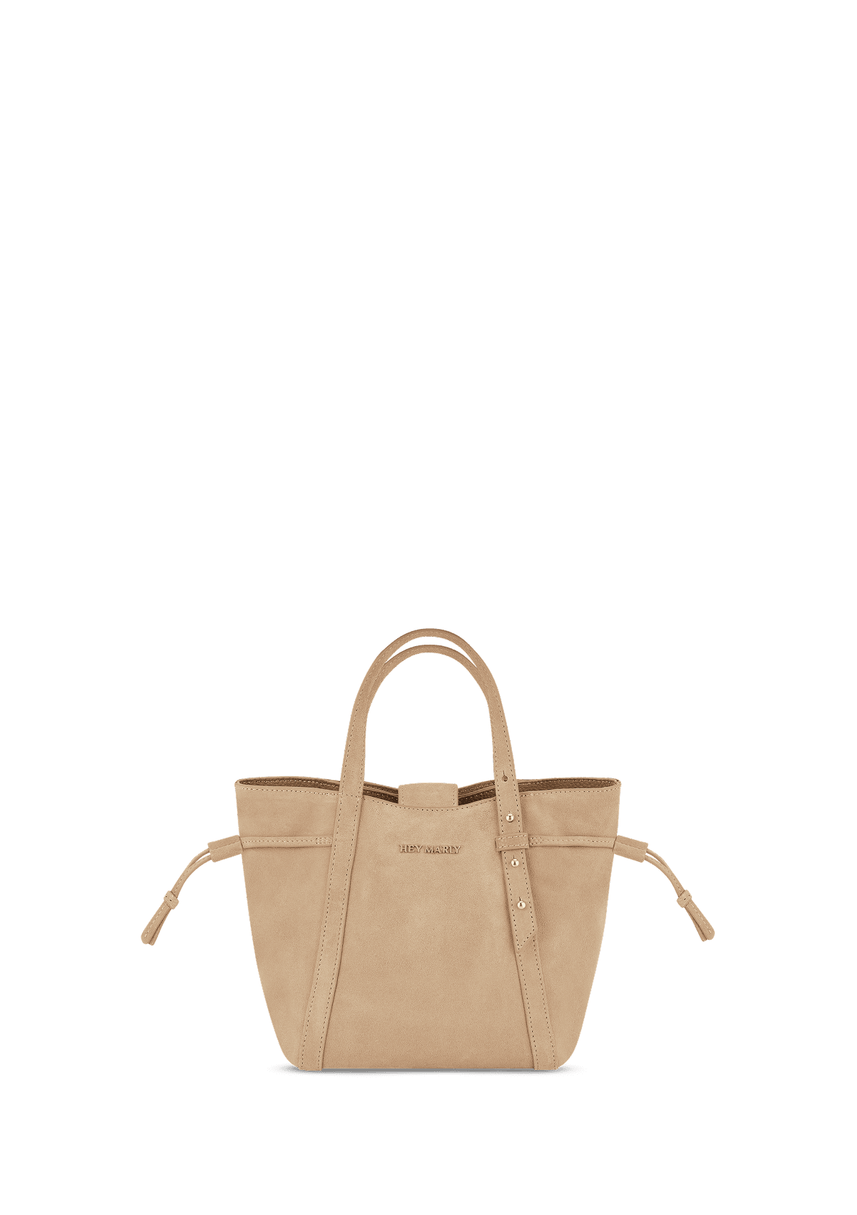 Frontalansicht auf neutralem Hintergrund des Produktes Pretty Wonder Suede S in der Farbe Sand in der Größe S
