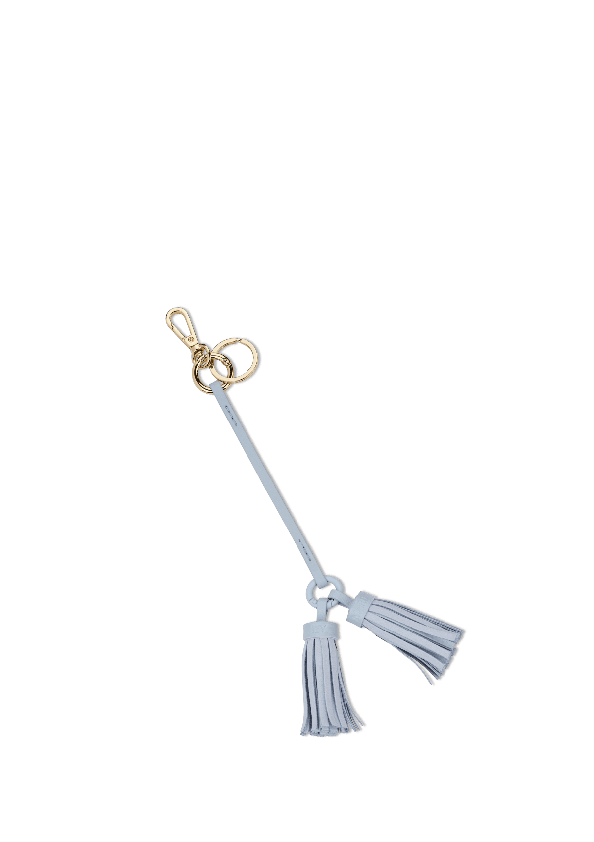 Frontalansicht auf neutralem Hintergrund des Produktes Tassle Charm in der Farbe Blue Light