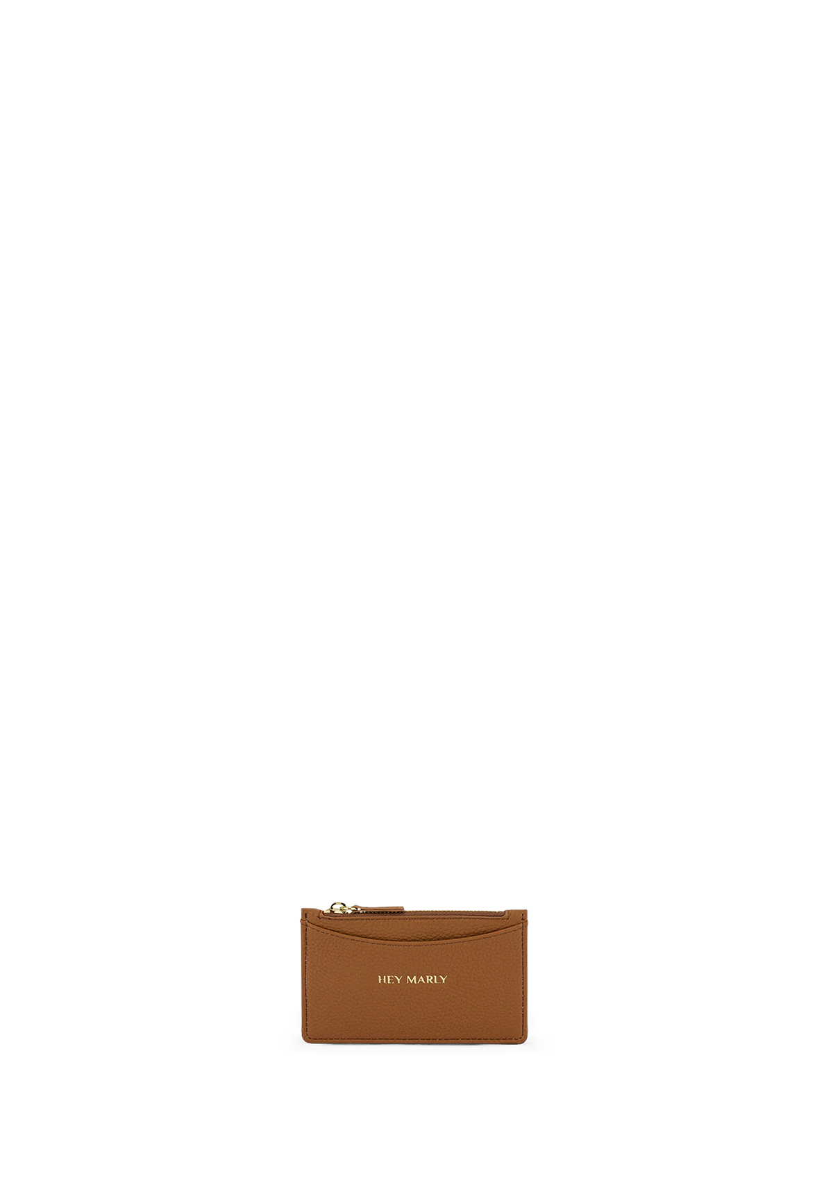 Frontalansicht auf neutralem Hintergrund des Produktes Card Coin Wallet in der Farbe Cognac