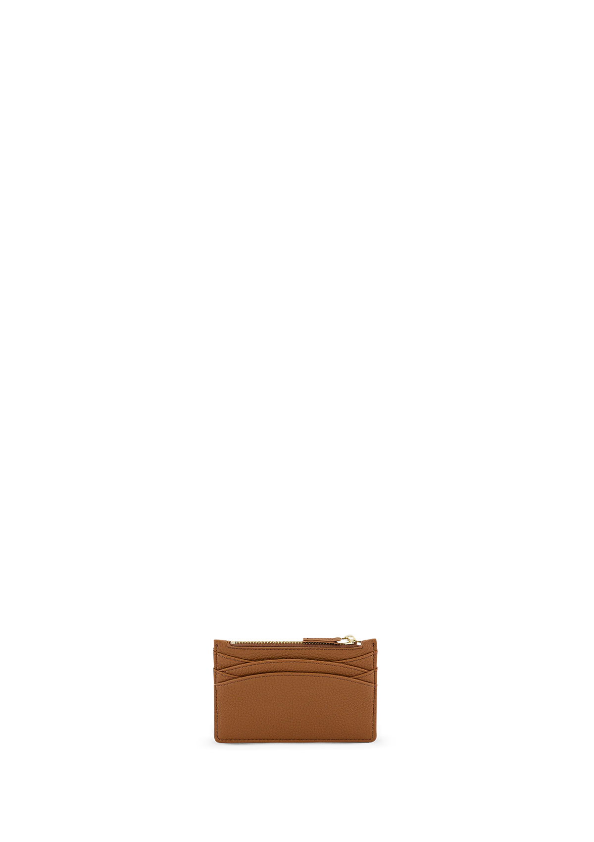 Seitenansicht auf neutralem Hintergrund des Produktes Card Coin Wallet in der Farbe Cognac
