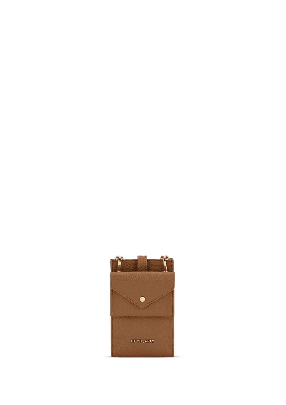Frontalansicht auf neutralem Hintergrund des Produktes Mobile Wallet in der Farbe Cognac