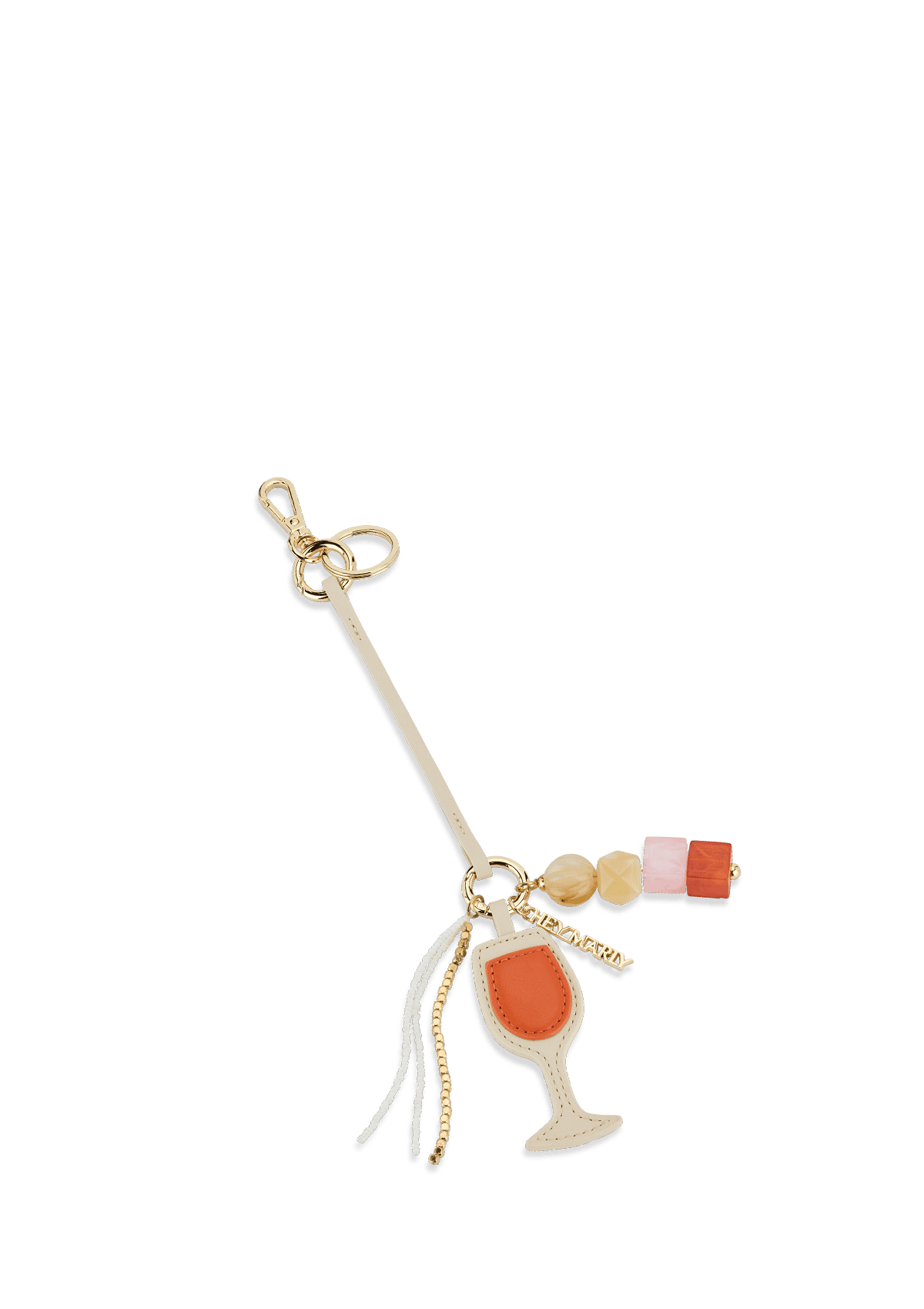 Frontalansicht auf neutralem Hintergrund des Produktes Wine Glass Charm in der Farbe Crema-Orange
