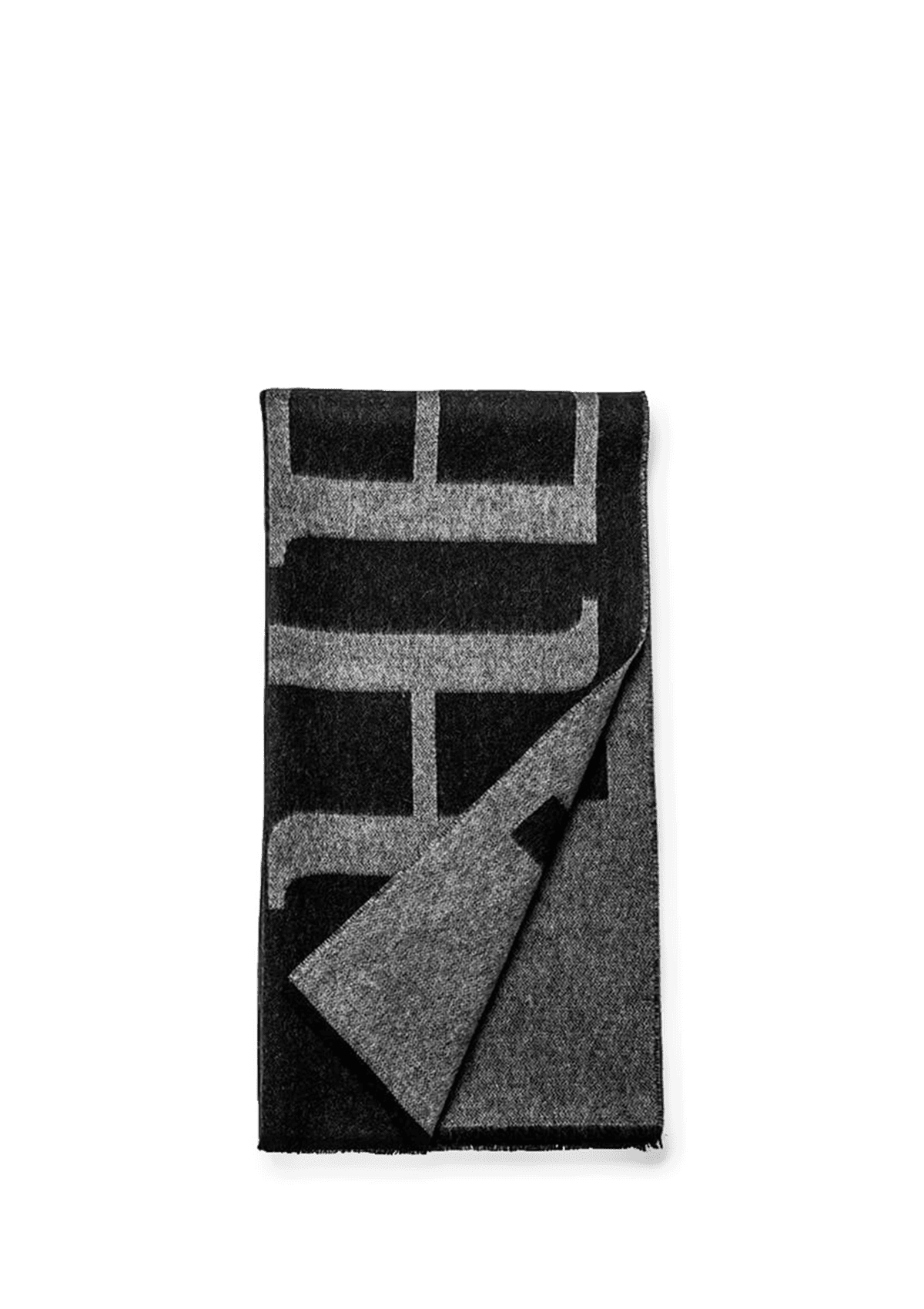 Frontalansicht auf neutralem Hintergrund des Produktes Signature Scarf in der Farbe Black