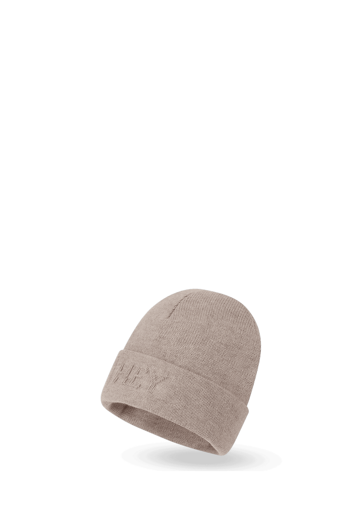 Seitenansicht auf neutralem Hintergrund des Produktes Soft Beanie in der Farbe Mocha