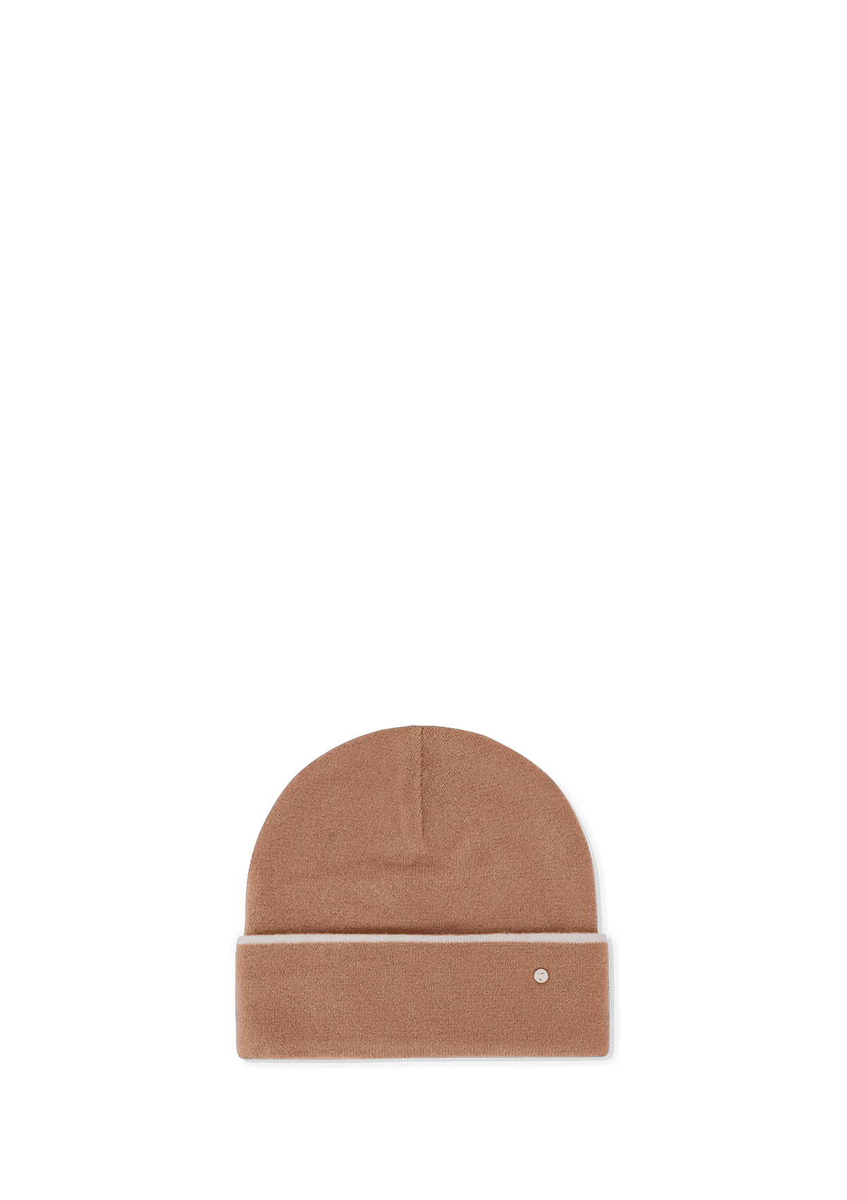 Seitenansicht auf neutralem Hintergrund des Produktes Classic Beanie in der Farbe Crema/Sand