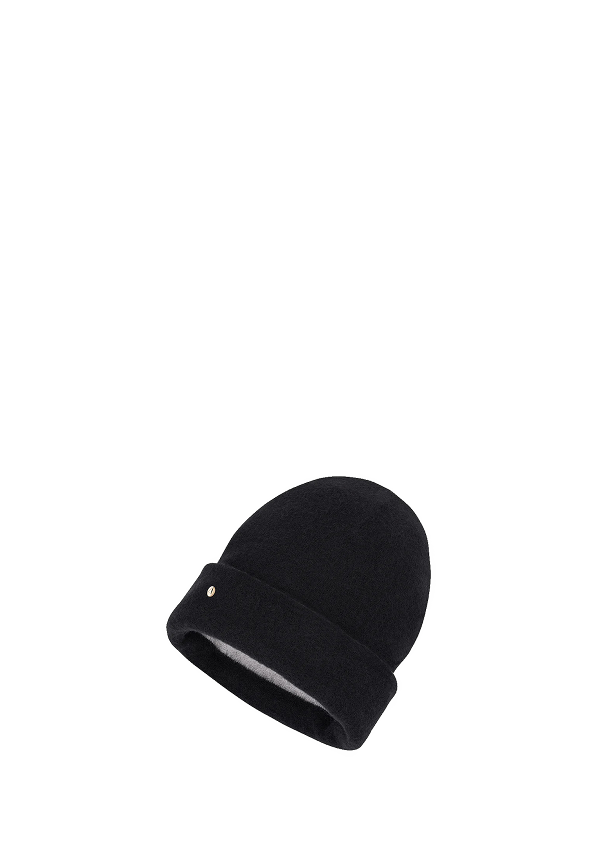 Seitenansicht auf neutralem Hintergrund des Produktes Classic Beanie in der Farbe Black/Greige