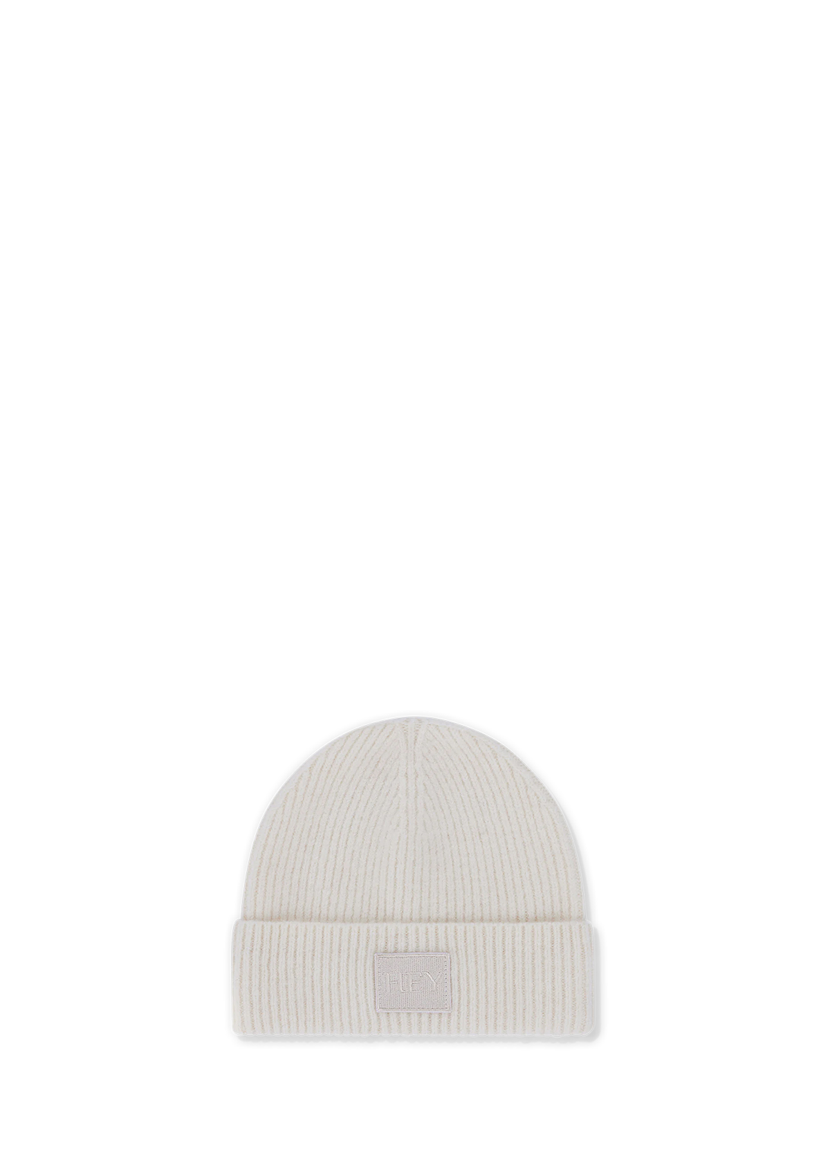 Frontalansicht auf neutralem Hintergrund des Produktes Hey Beanie in der Farbe Crema