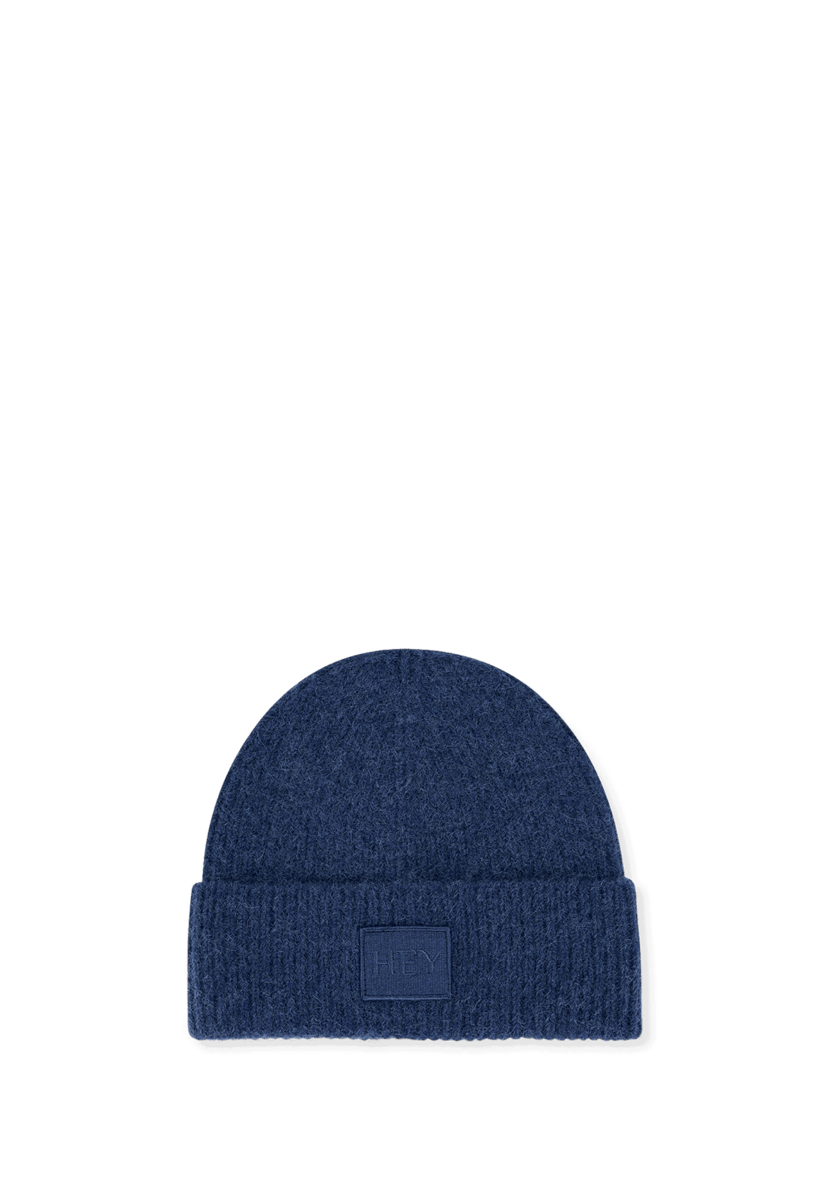 Frontalansicht auf neutralem Hintergrund des Produktes Hey Beanie in der Farbe Blue